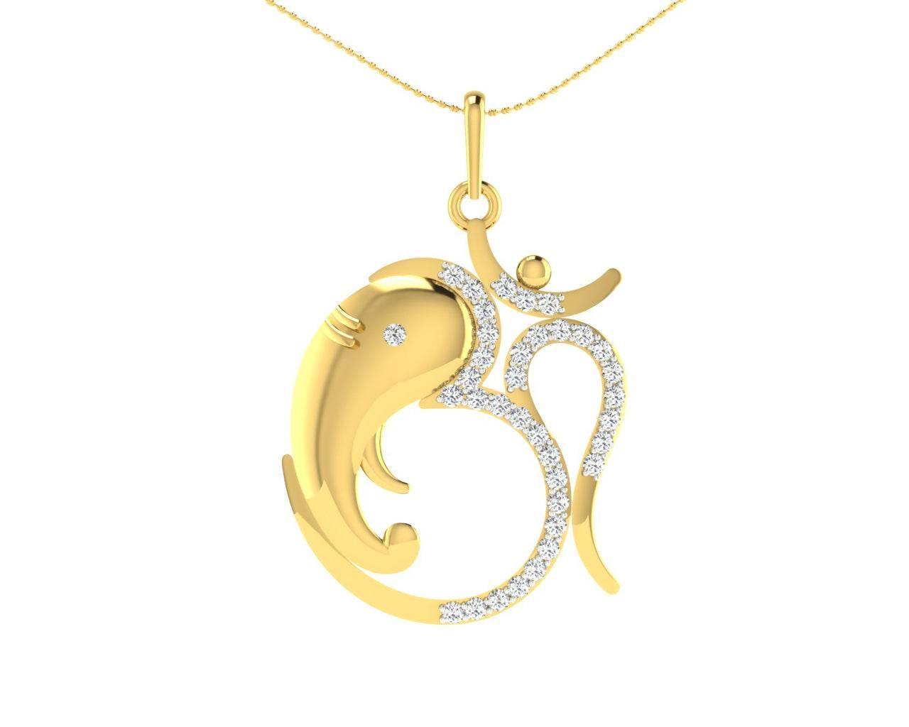 Om Ganesh in Gold & diamonds Pendant - Jewelslane