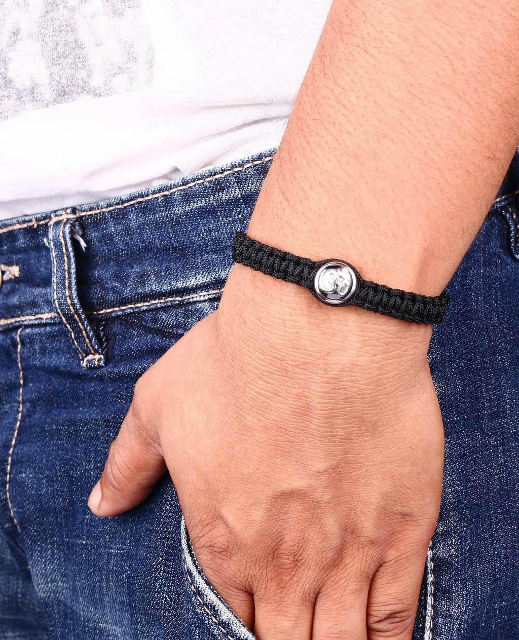 Aum Bracelet with Single Diamond Bead - Jewelslane