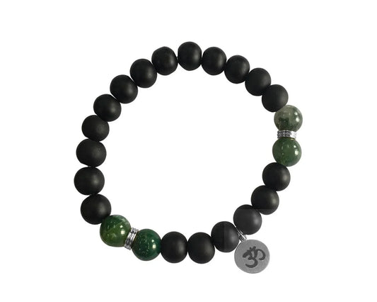 Aumkaara Balance bracelet in silver with Moss Agate and black onyx - Jewelslane