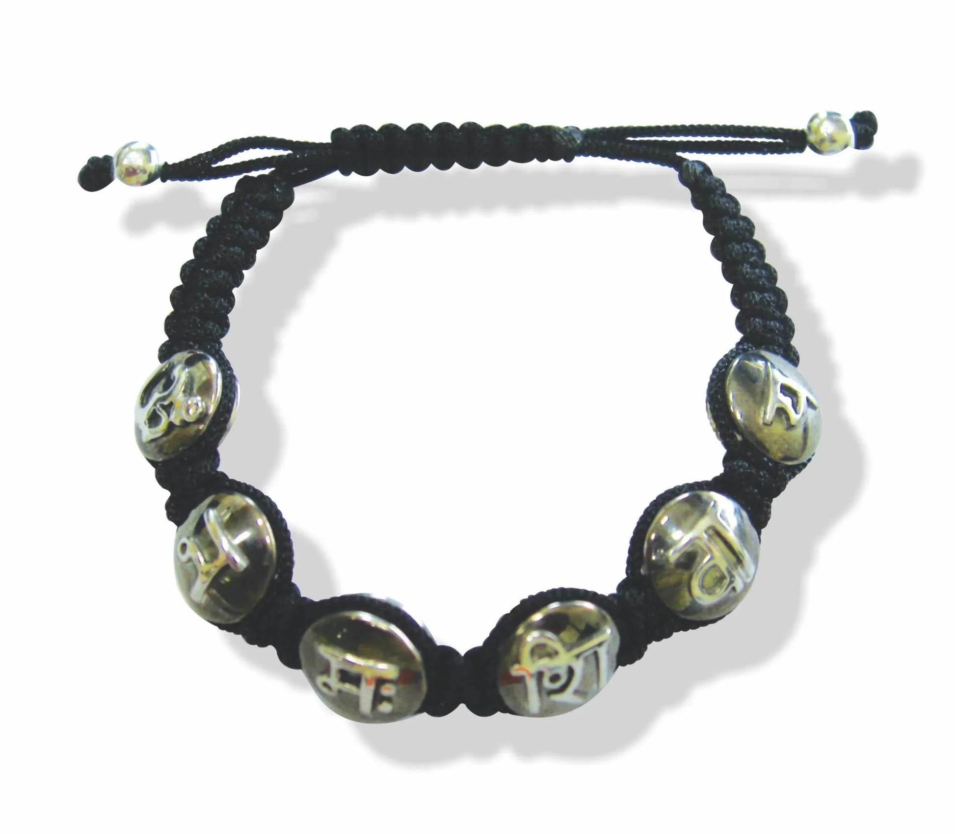 Om Namah Shivay Mantra Bracelet in Two Tone Silver Beads - Jewelslane