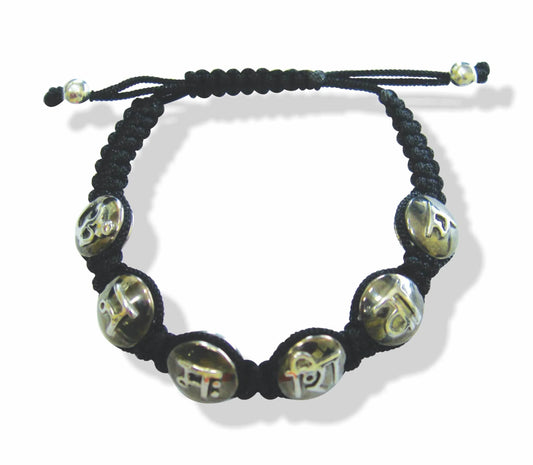 Om Namah Shivay Mantra Bracelet in Two Tone Silver Beads - Jewelslane