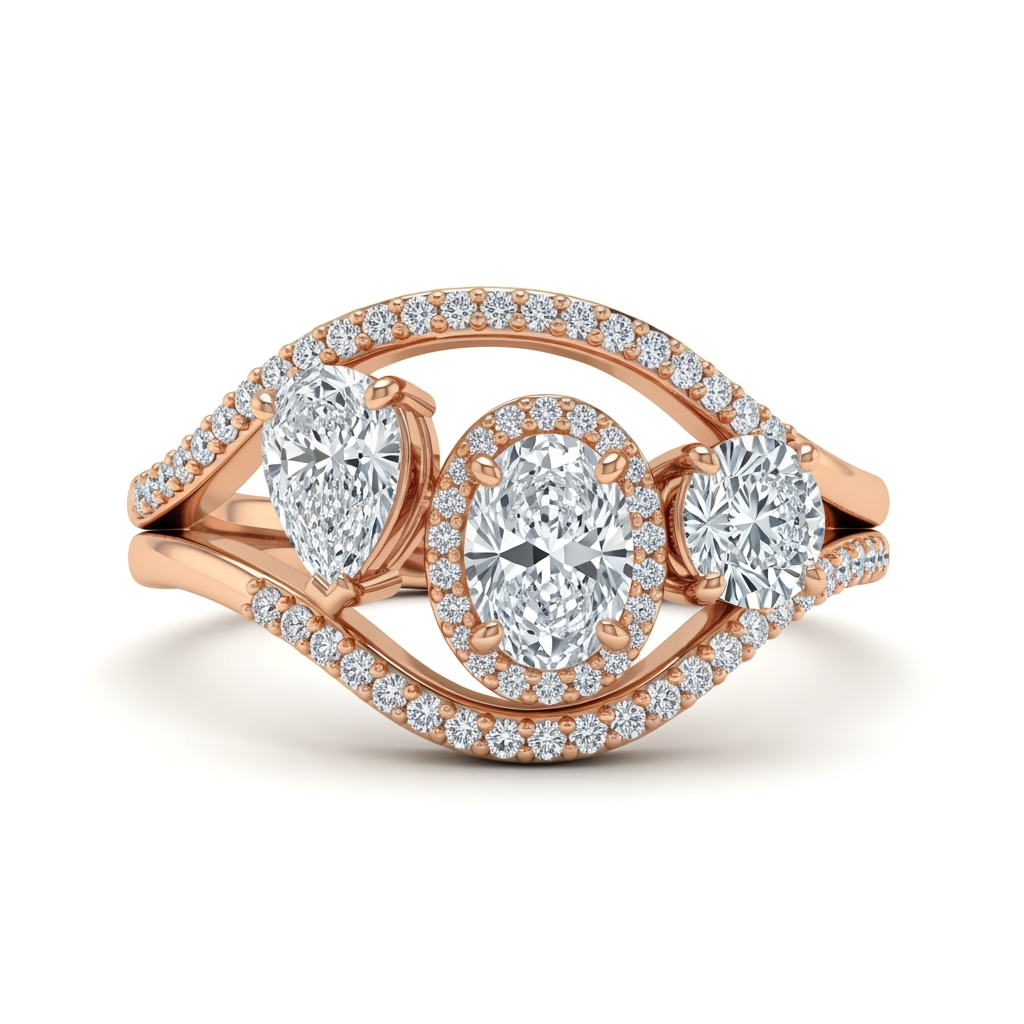 Pear Shape Oval and Round Lab Diamond Solitaire Ring - Jewelslane