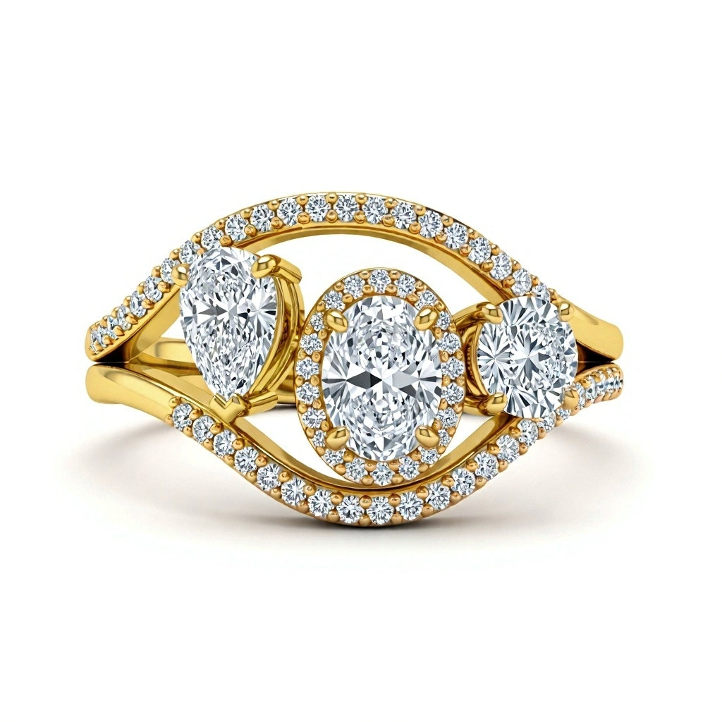 Pear Shape Oval and Round Lab Diamond Solitaire Ring - Jewelslane