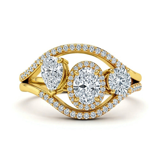 Pear Shape Oval and Round Lab Diamond Solitaire Ring - Jewelslane