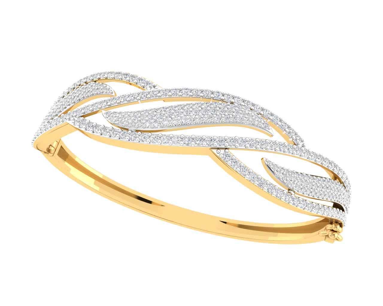 Peri Diamond half Bangle in Gold with grain set natural diamonds - Jewelslane