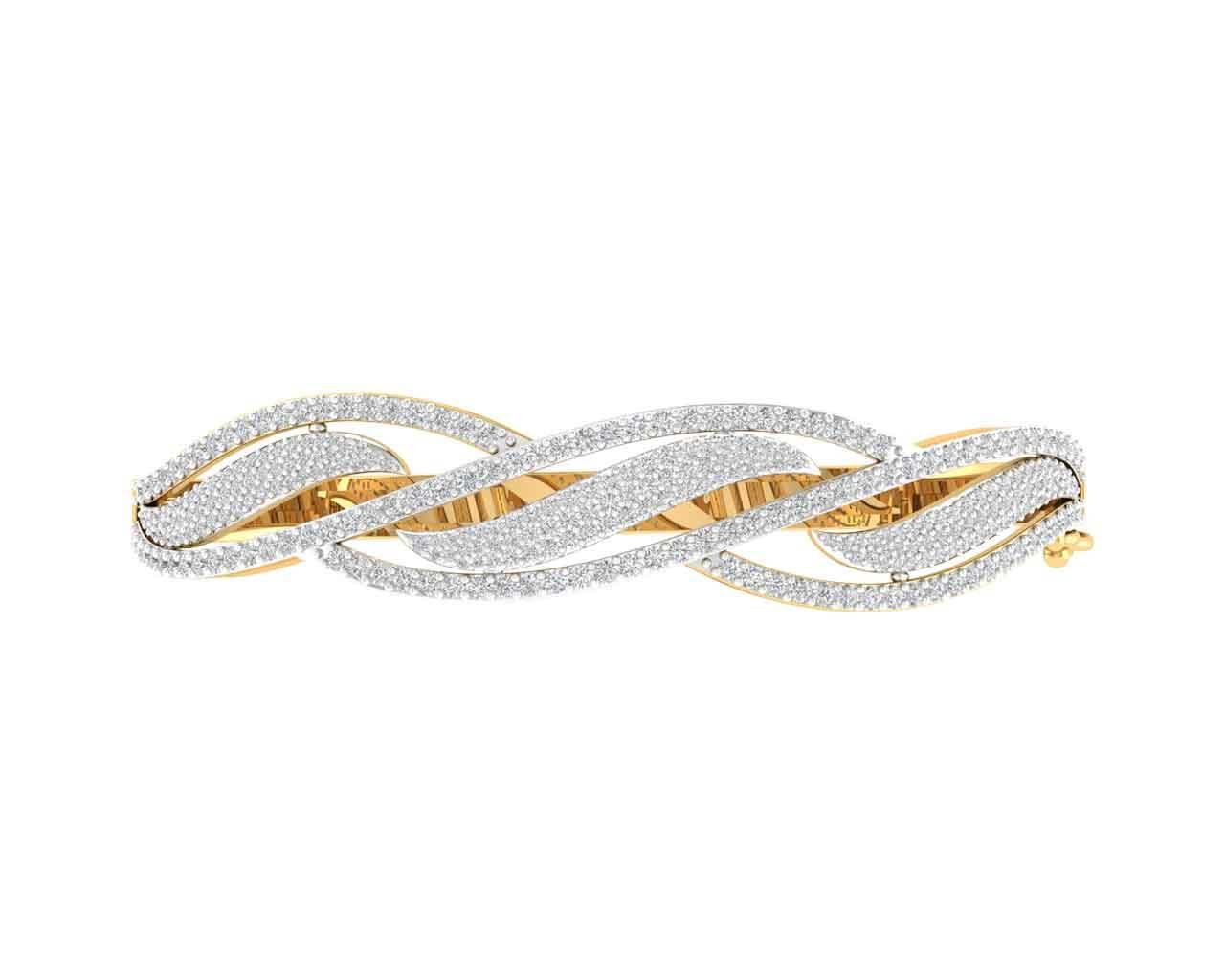 Peri Diamond half Bangle in Gold with grain set natural diamonds - Jewelslane
