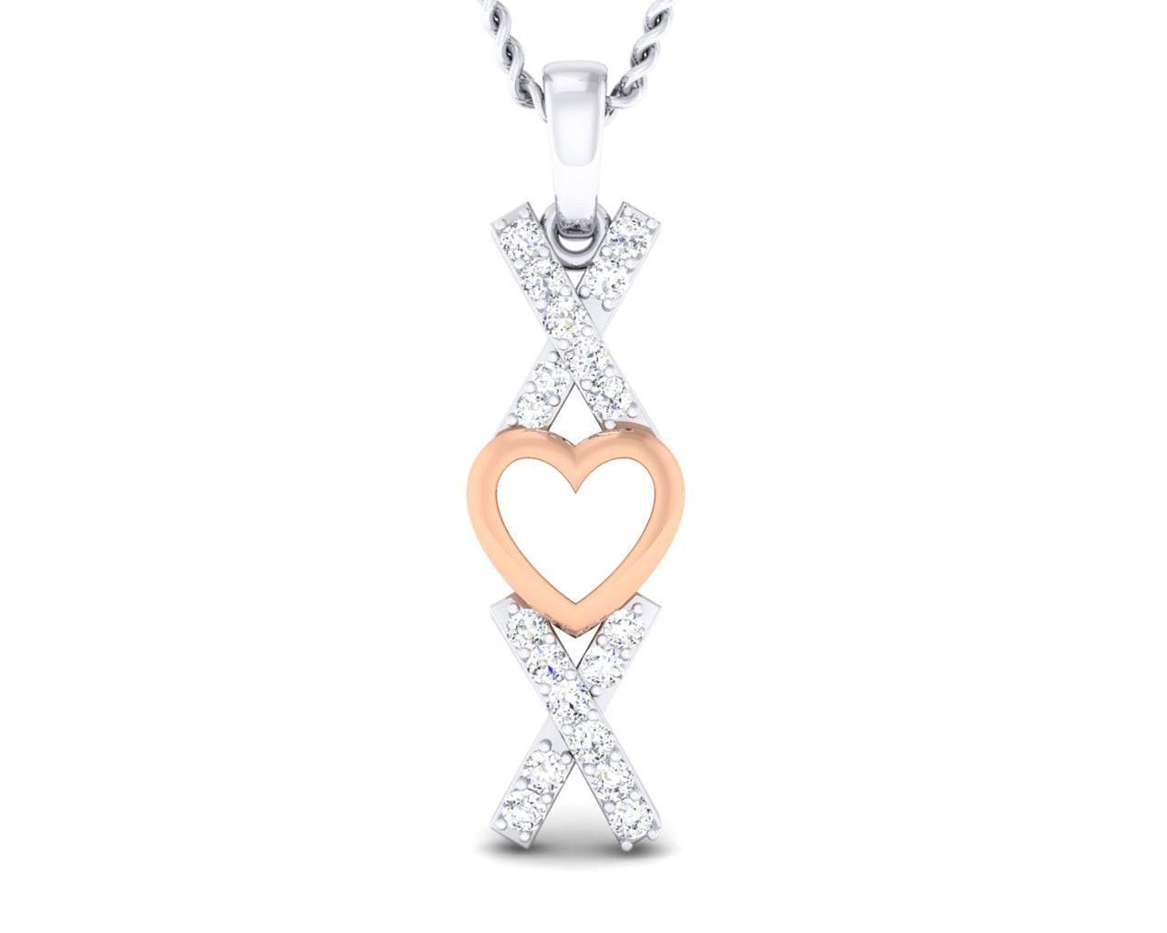 Phebe heart & Kisses Diamond Pendant in two tone 18k gold - Jewelslane