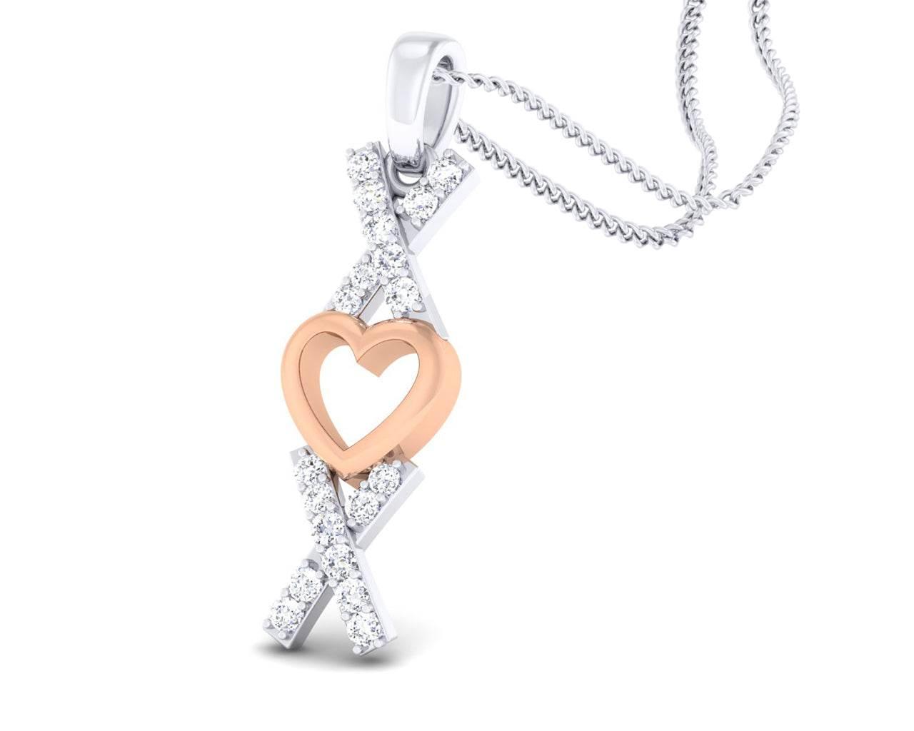 Phebe heart & Kisses Diamond Pendant in two tone 18k gold - Jewelslane