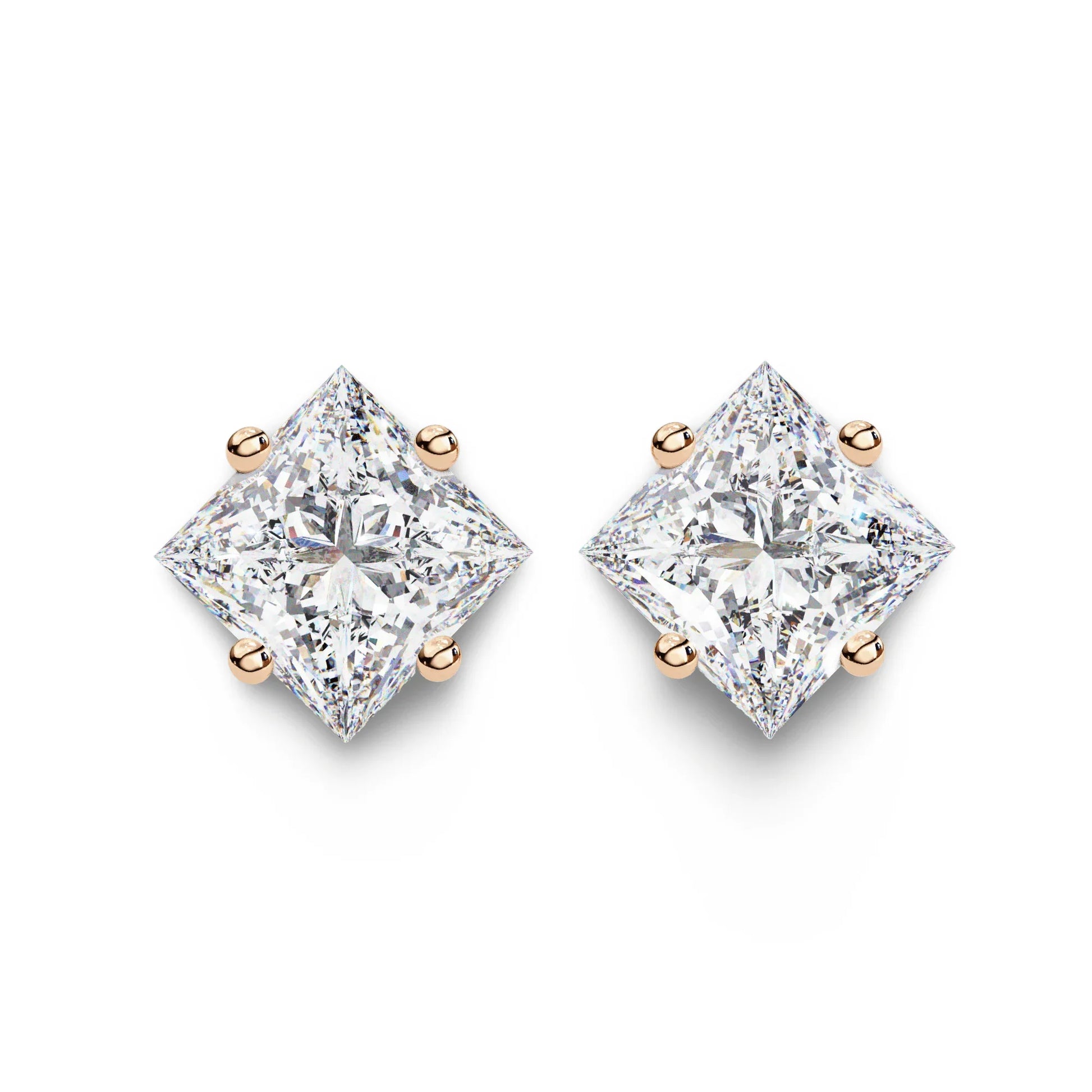 Princess Lab Grown Diamond Solitaire EarStud Earring in Gold - Jewelslane