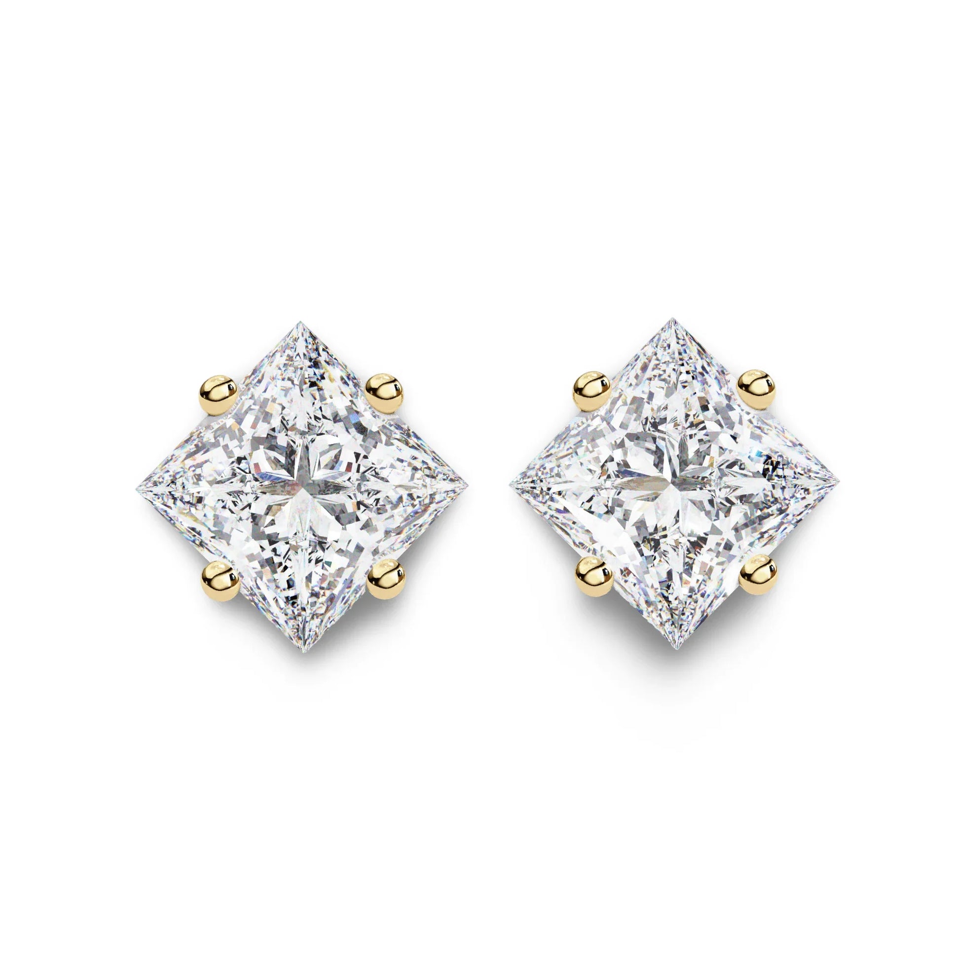 Princess Lab Grown Diamond Solitaire EarStud Earring in Gold - Jewelslane