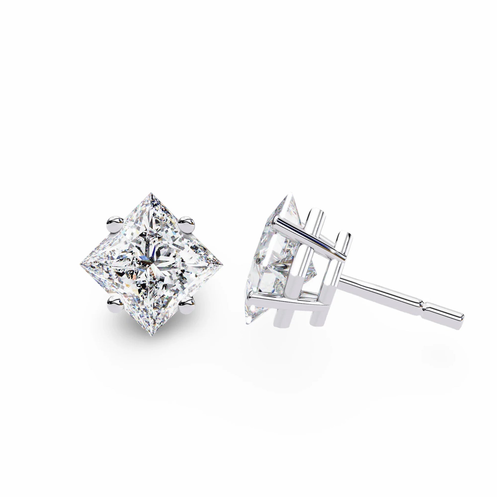 Princess Lab Grown Diamond Solitaire EarStud Earring in Gold - Jewelslane