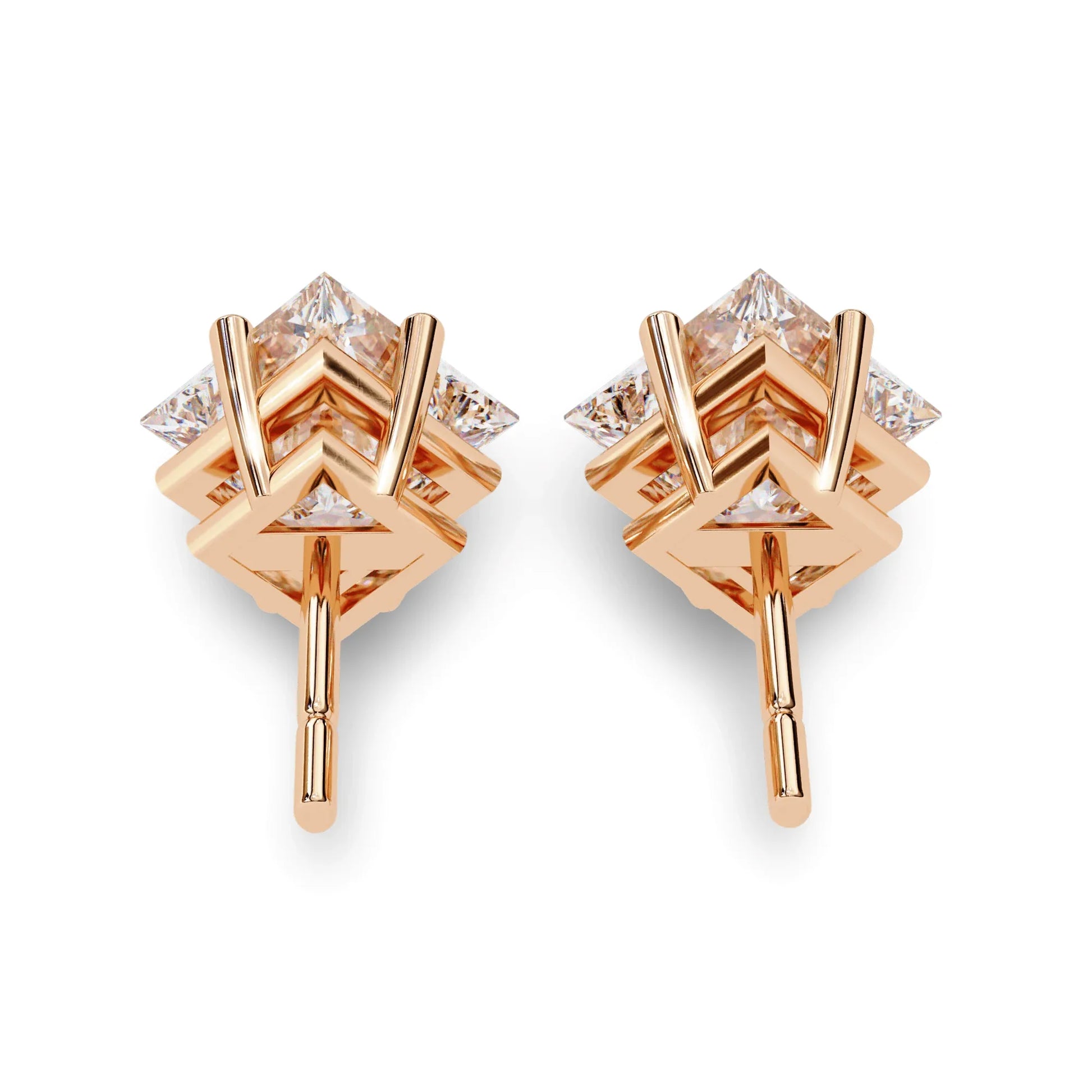 Princess Lab Grown Diamond Solitaire EarStud Earring in Gold - Jewelslane