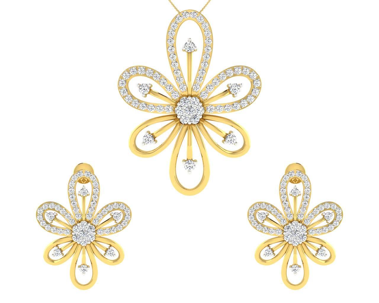 Rhea Diamond Earrings & Pendant Set - Jewelslane