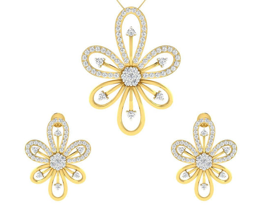 Rhea Diamond Earrings & Pendant Set - Jewelslane