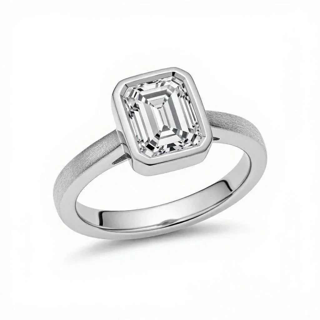 Rici Emerald Cut Lab Grownd Diamond Bezel set Ring in Gold - Jewelslane