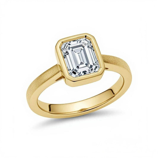 Rici Emerald Cut Lab Grownd Diamond Bezel set Ring in Gold - Jewelslane