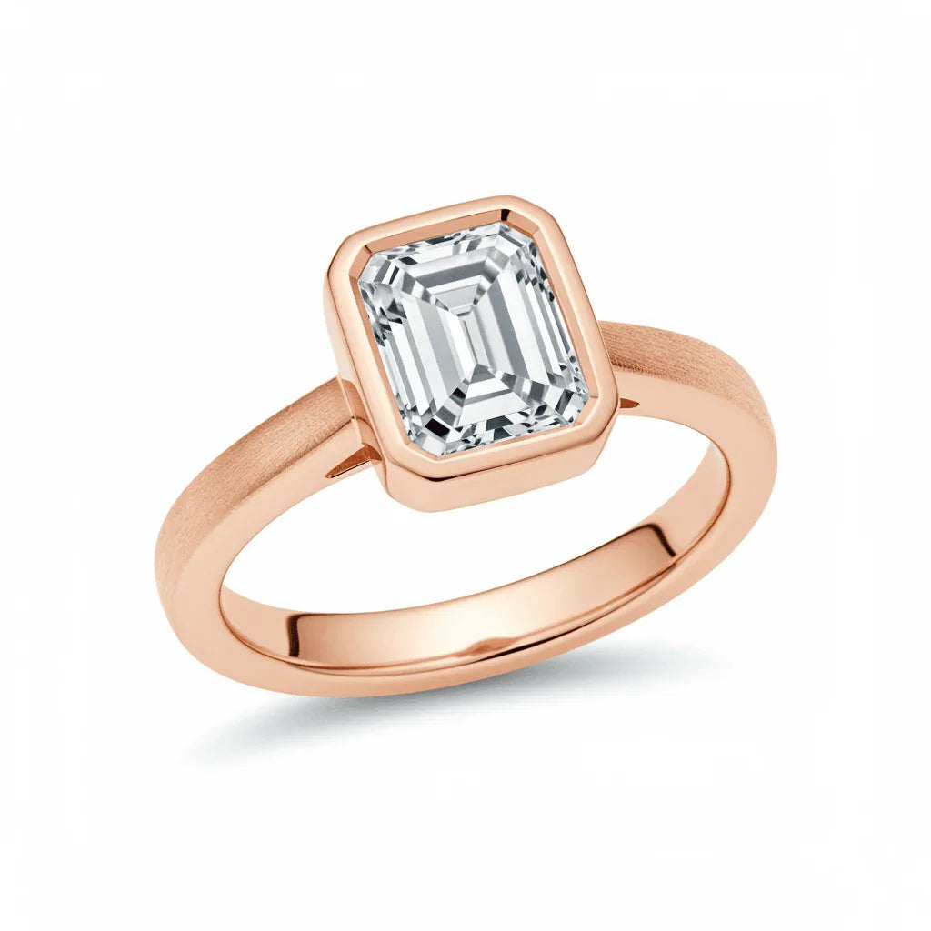 Rici Emerald Cut Lab Grownd Diamond Bezel set Ring in Gold - Jewelslane