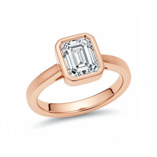 Rici Emerald Cut Lab Grownd Diamond Bezel set Ring in Gold - Jewelslane
