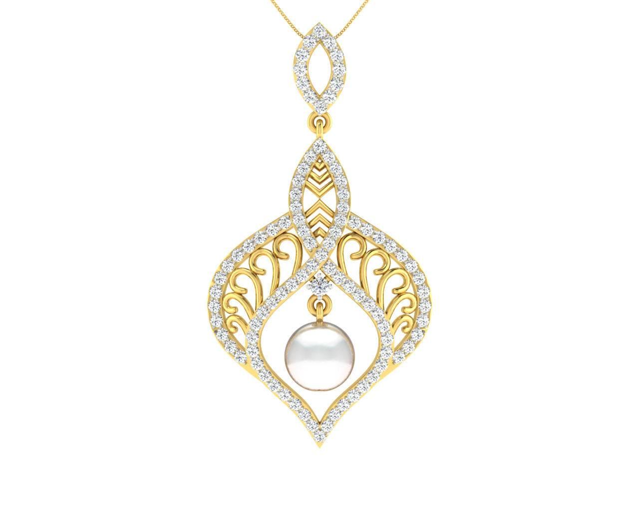 Rina Pearl & Diamond Pendant in Gold - Jewelslane