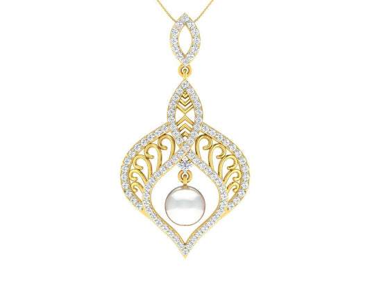 Rina Pearl & Diamond Pendant in Gold - Jewelslane