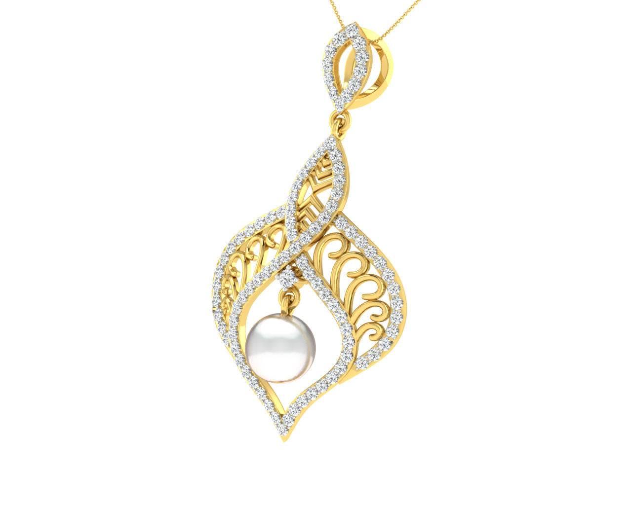 Rina Pearl & Diamond Pendant in Gold - Jewelslane
