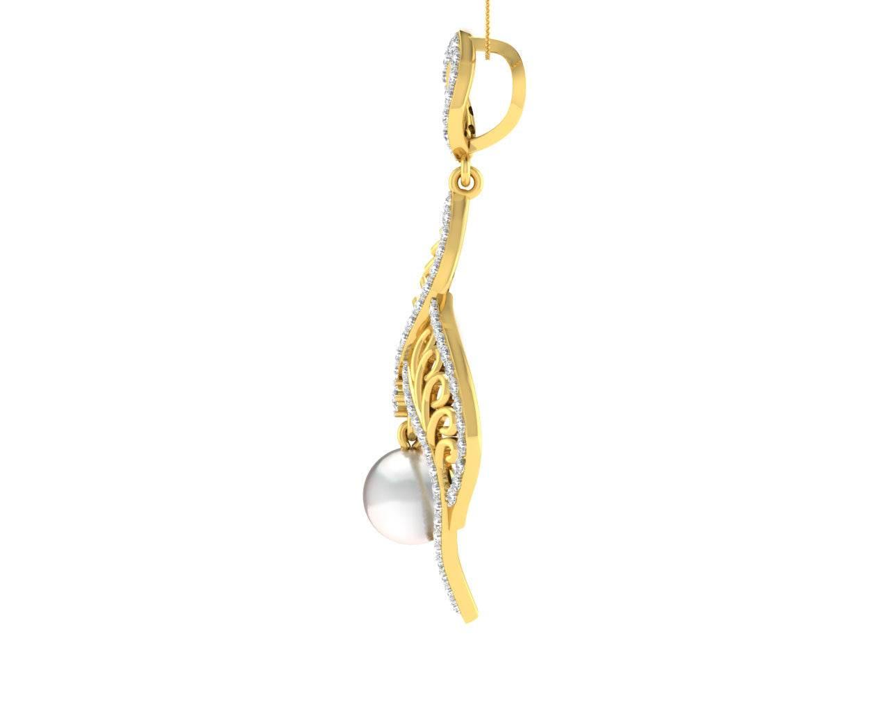 Rina Pearl & Diamond Pendant in Gold - Jewelslane