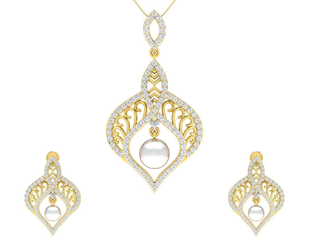 Rina Pearl & Diamond Pendant Set - Jewelslane