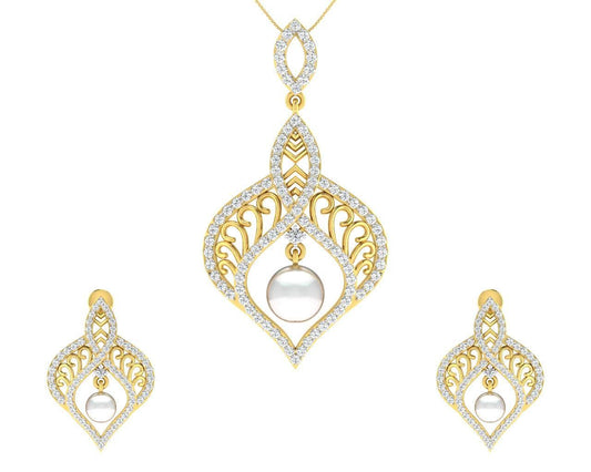 Rina Pearl & Diamond Pendant Set - Jewelslane