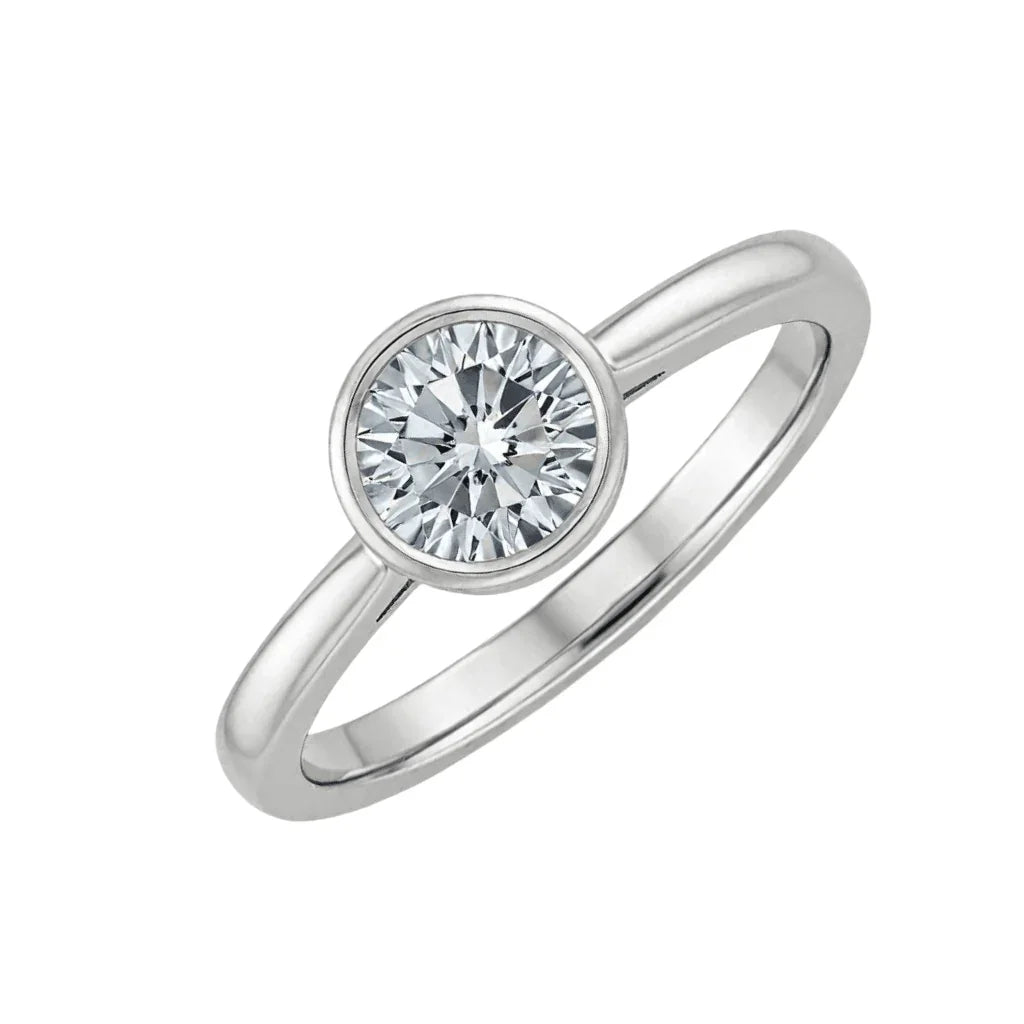 Russo Round Brilliant Cut Lab Grown Diamond Solitaire Bezel set ring - Jewelslane