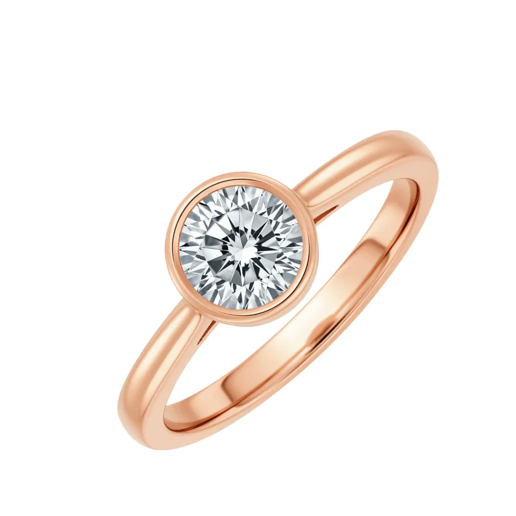 Russo Round Brilliant Cut Lab Grown Diamond Solitaire Bezel set ring - Jewelslane