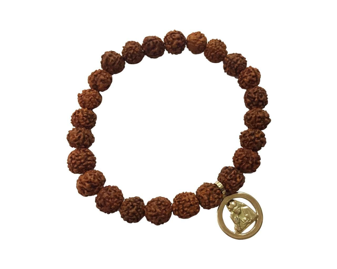 Sai Ram Charm in 14k gold on Rudraksh beads - Jewelslane