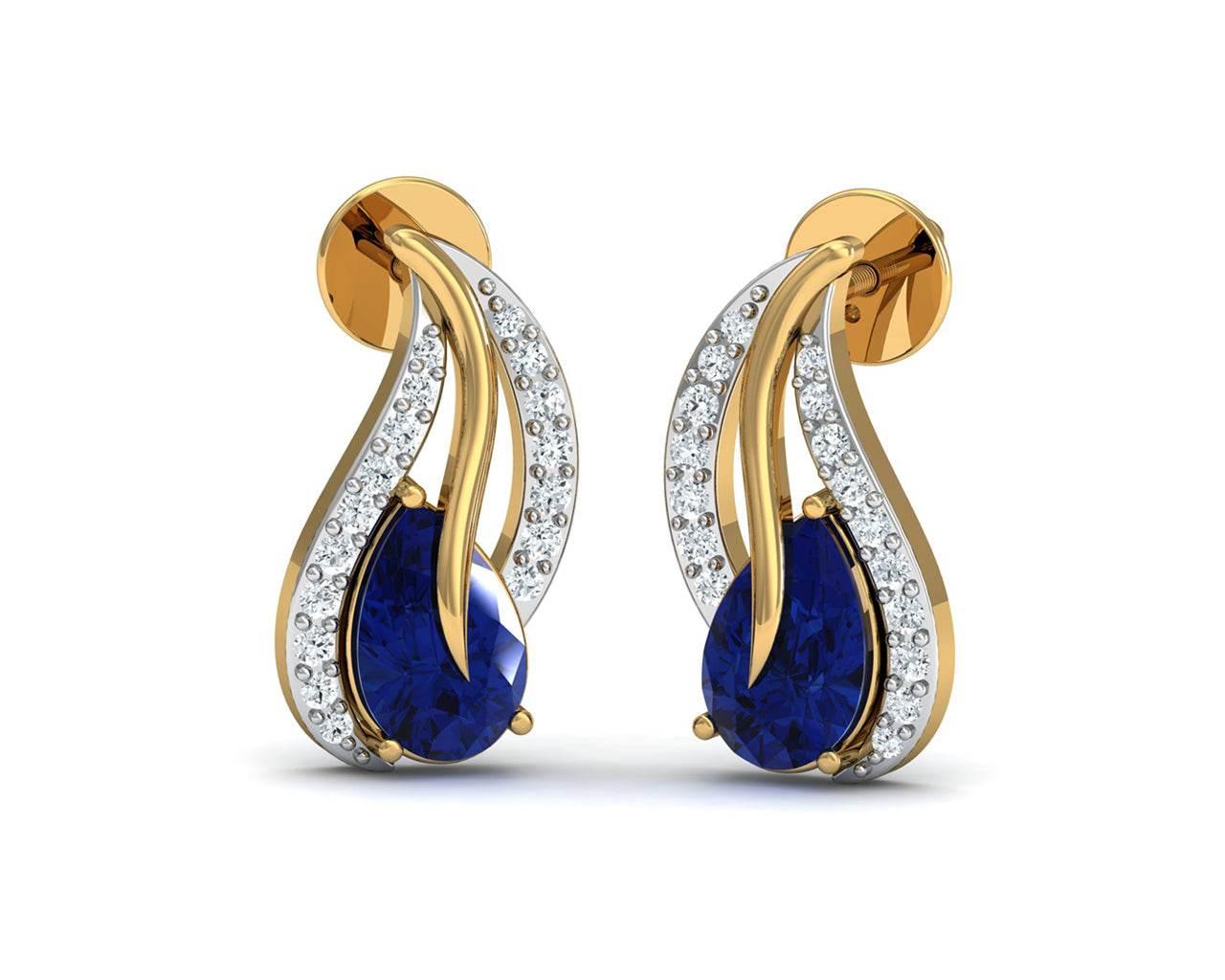 Sary Blue Sapphire & Diamond Earrings In Gold - Jewelslane