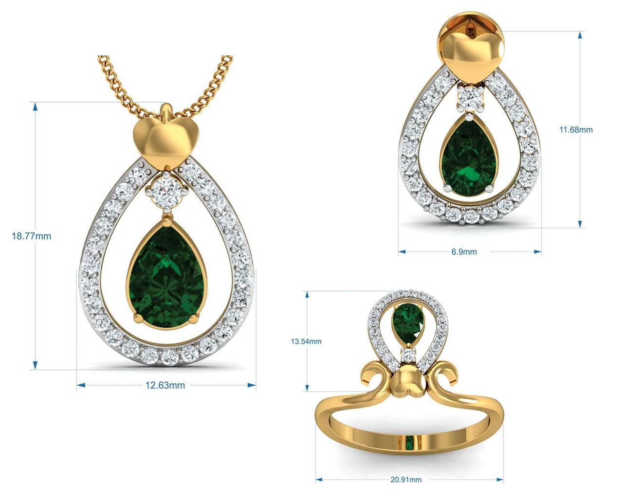 Ameena Emerald Diamond Pendant Set - Jewelslane