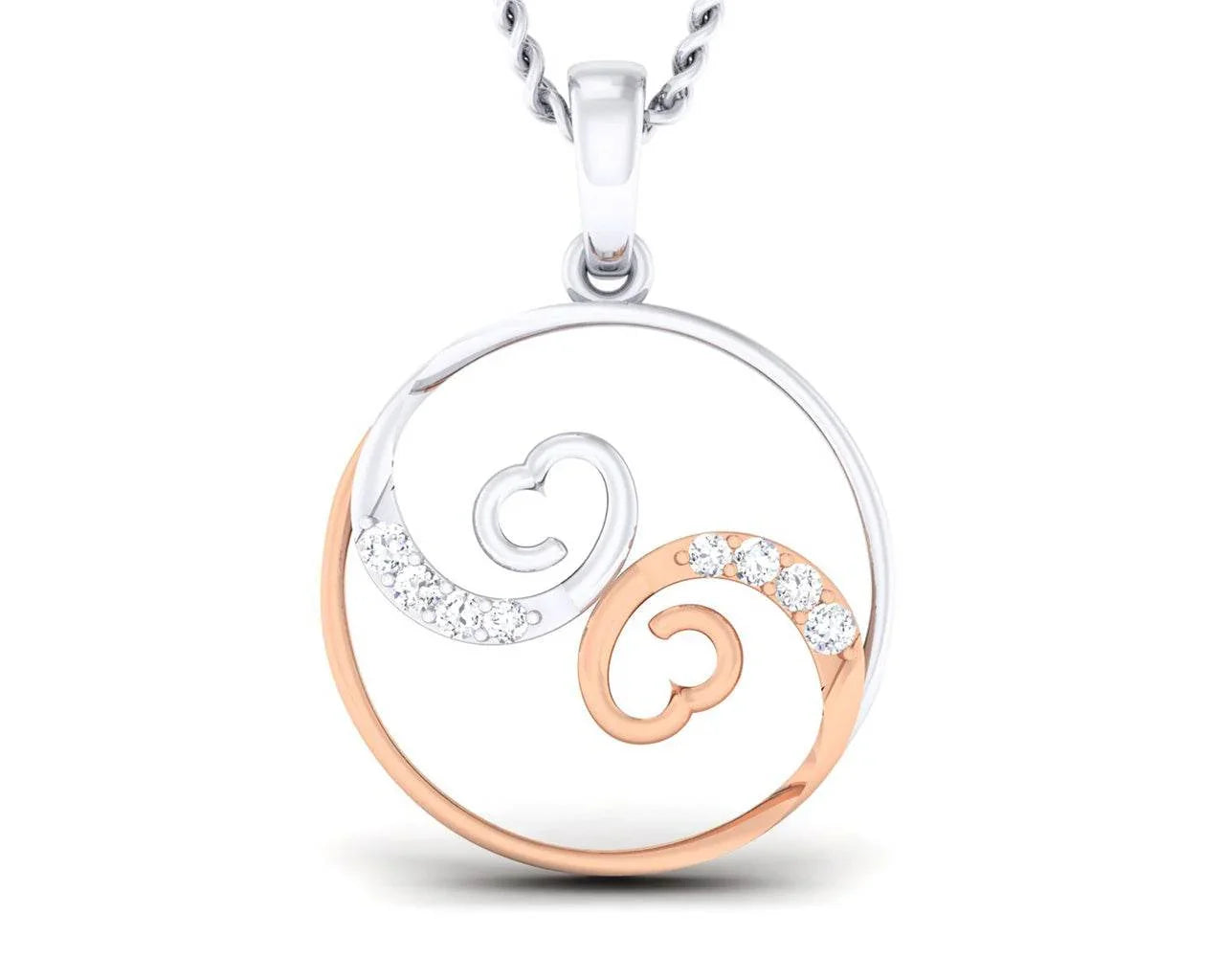 Syna Diamond hearts Pendant in two tone 18k gold - Jewelslane