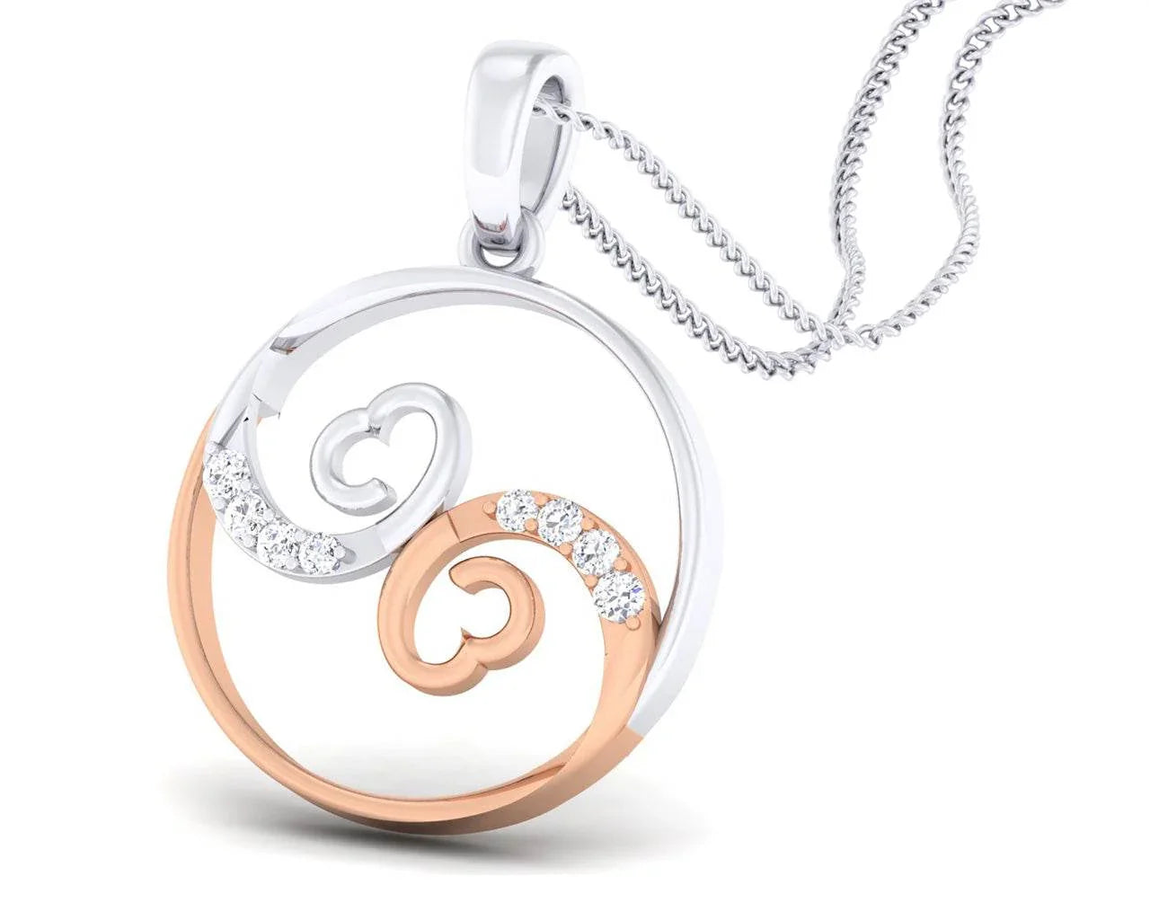 Syna Diamond hearts Pendant in two tone 18k gold - Jewelslane