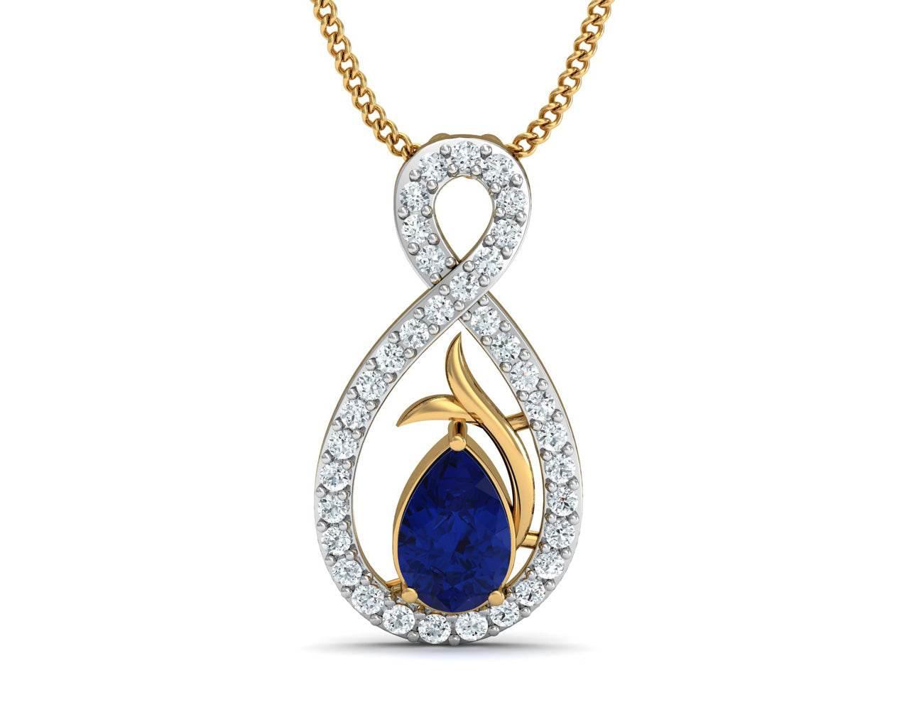 Tarini Blue Sapphire & Diamond Pendant - Jewelslane
