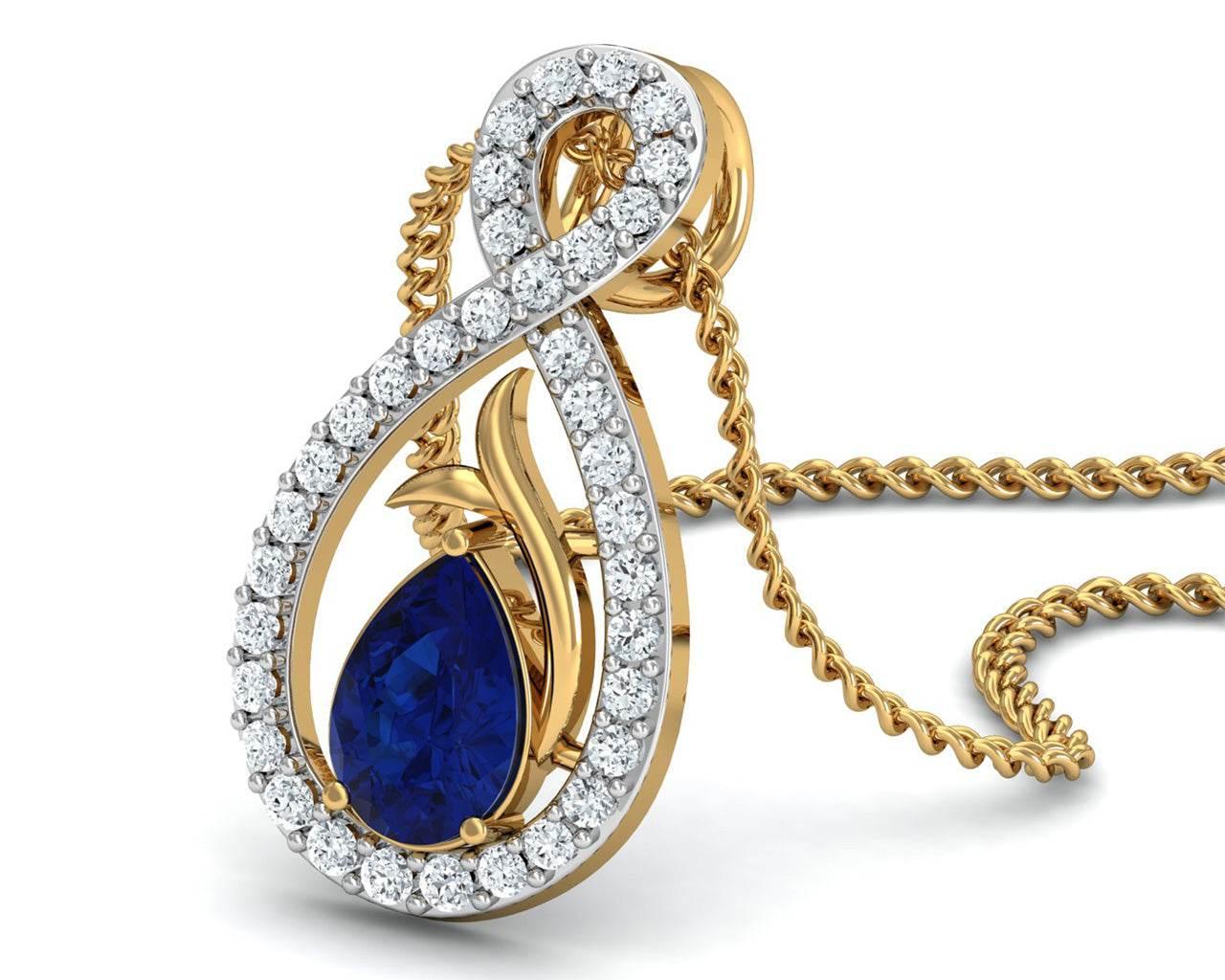 Tarini Blue Sapphire & Diamond Pendant - Jewelslane