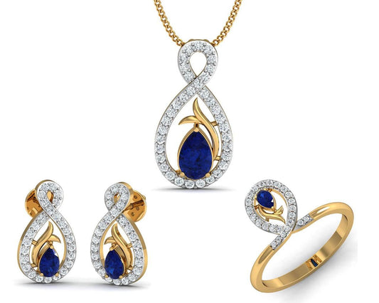 Tarini Blue Sapphire & Diamond Pendant Set - Jewelslane