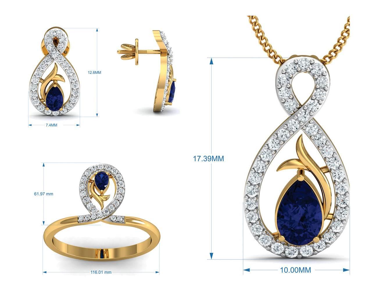 Tarini Blue Sapphire & Diamond Pendant Set - Jewelslane