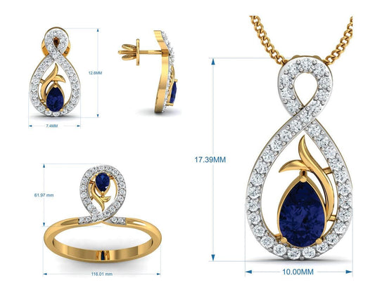 Tarini Blue Sapphire & Diamond Pendant Set - Jewelslane