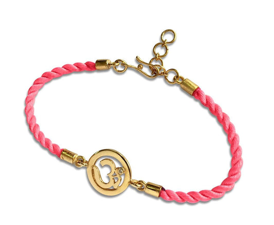 OM Bracelet On Nylon Thread with Gold Plated Adjustable Silver Lock for Girls - Jewelslane