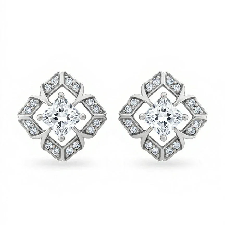Vana Princess Cut Lab Diamond Solitaire Earrings - Jewelsalne