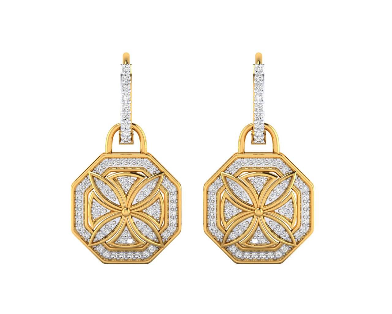Vania Diamond Dangle Earrings in gold with removable hoops - Jewelslane