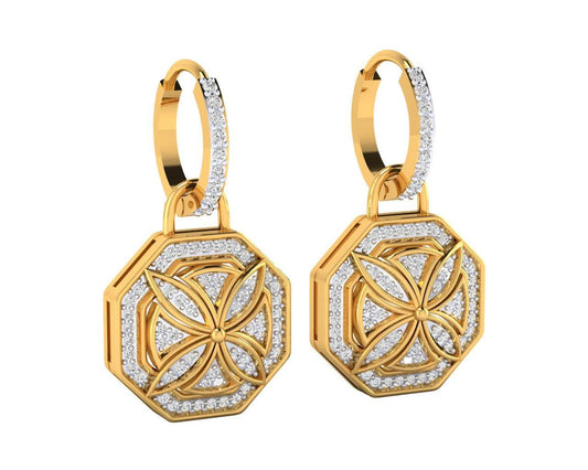 Vania Diamond Dangle Earrings in gold with removable hoops - Jewelslane