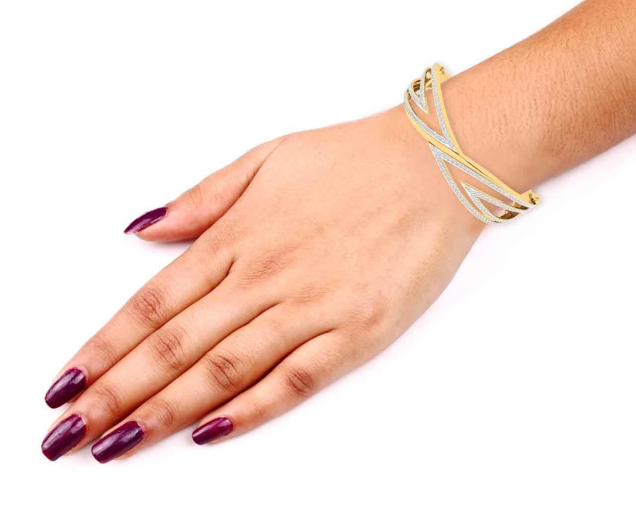 Verna diamond half bangle in 18k gold - Jewelslane