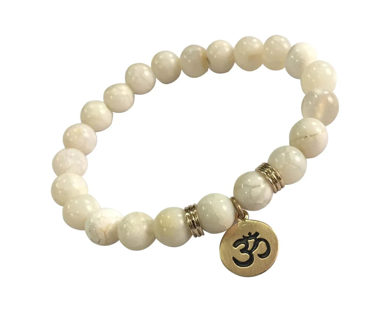 Aumkaara Tranquility Bracelet in gold with White Agate crystal beads - Jewelslane
