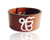 Wide Leather Ik Onkar Men’s Bracelet in silver - Jewelslane