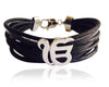Wide Leather Band Ik Onkaar Bracelet in silver - Jewelslane