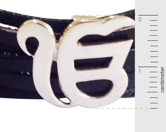 Wide Leather Band Ik Onkaar Bracelet in silver - Jewelslane