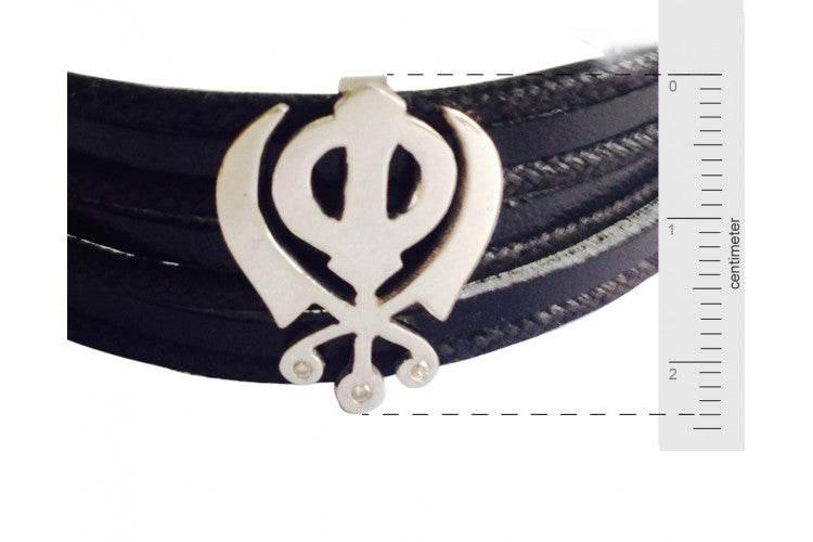 Gold Khanda Bracelet for Men on wide leather band - Jewelslane